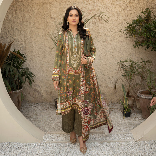 Olive Oasis-3PC Unstitched Outfit